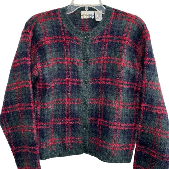 Vintage Paul Harris Mohair Blend Cardigan Sweater Plaid Womens Medium 90's  Y2K - Picture 1 of 12